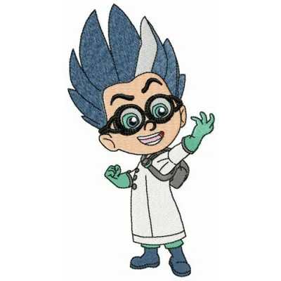 Preview of the Romeo embroidery design featuring vibrant colors and playful details for Pj Mask enthusiasts.