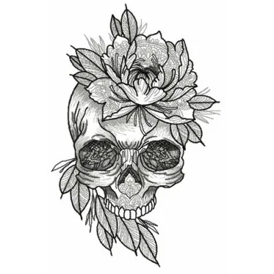 Aristocratic skull embroidery design showcasing intricate details for unique stitching projects.