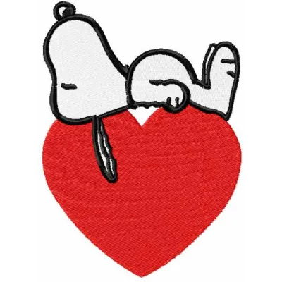 Embroidery design featuring a sleeping Snoopy surrounded by a heart, perfect for stitching on t-shirts and pillows.