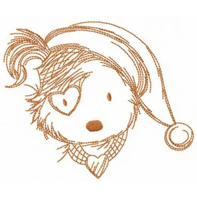 X-mas puppy embroidery design featuring a cute puppy in festive attire, perfect for holiday stitching projects.