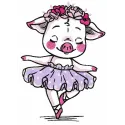 Piggy ballerina embroidery design featuring a charming pig in a tutu, perfect for stitching on baby onesies or pillows.