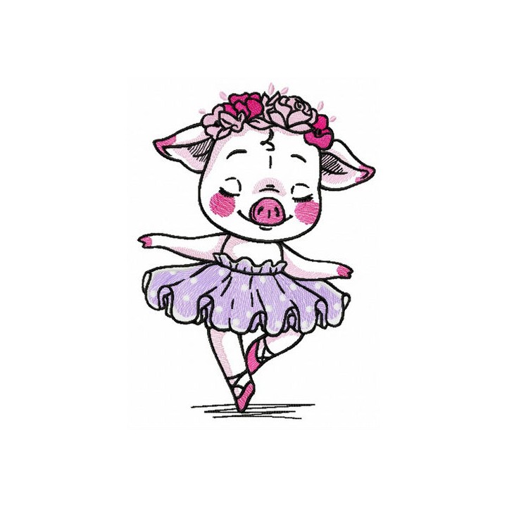 Piggy ballerina embroidery design - Embroidery Design