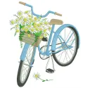 Bicycle and chamomiles embroidery design showcasing a charming pattern for stitching on home decor or apparel.