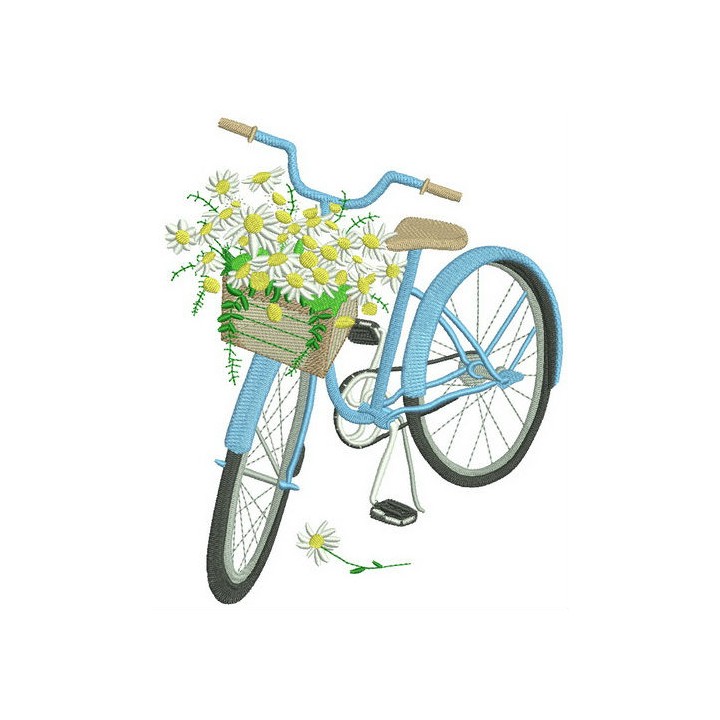 Bicycle and chamomiles embroidery design - Embroidery Design