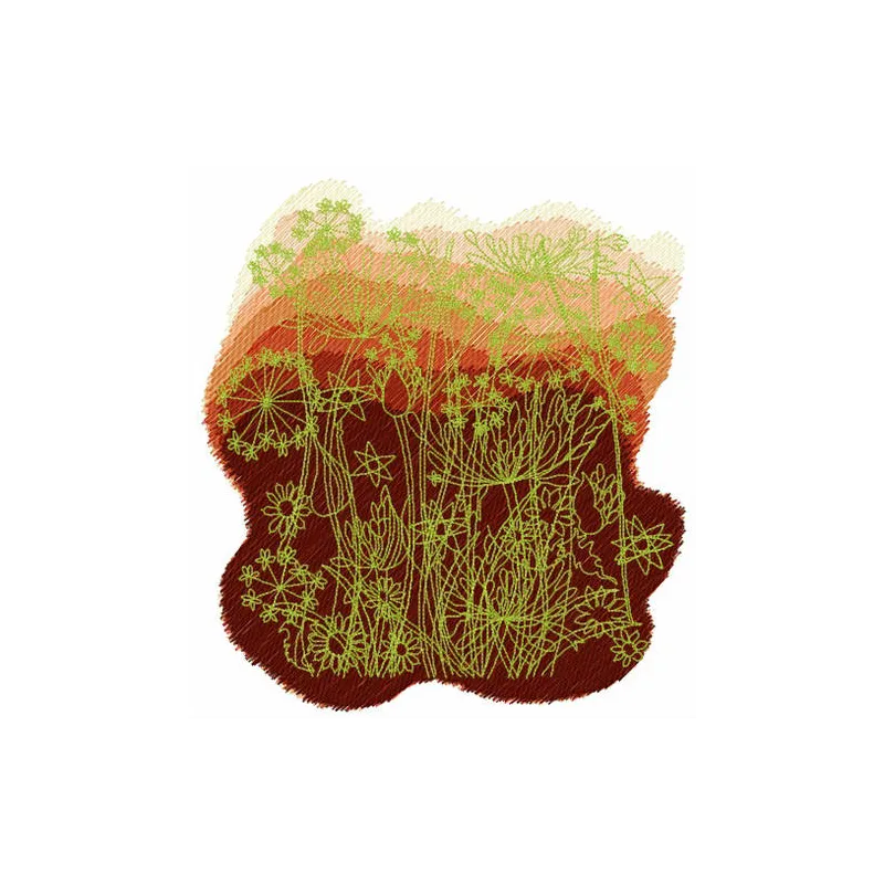 Dawn and field embroidery design showcasing floral motifs for stitching on various fabric items.