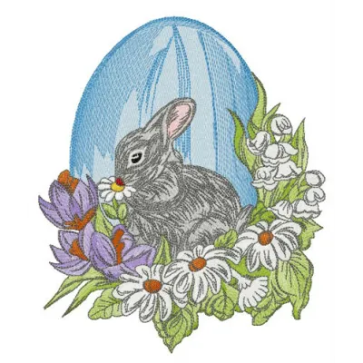 Gray Easter bunny embroidery design showcasing a charming stitched motif ideal for seasonal projects.