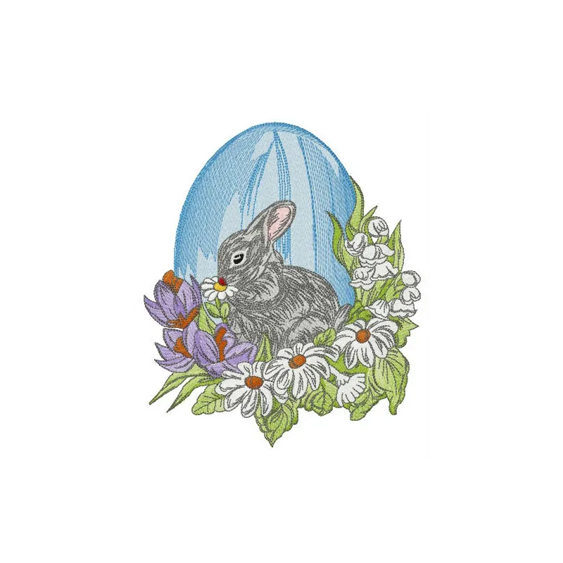 Gray Easter bunny embroidery design showcasing a charming stitched motif ideal for seasonal projects.