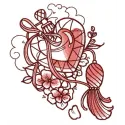 Heart-shaped vial embroidery design for Valentine's Day, showcasing intricate stitching and romantic motifs.