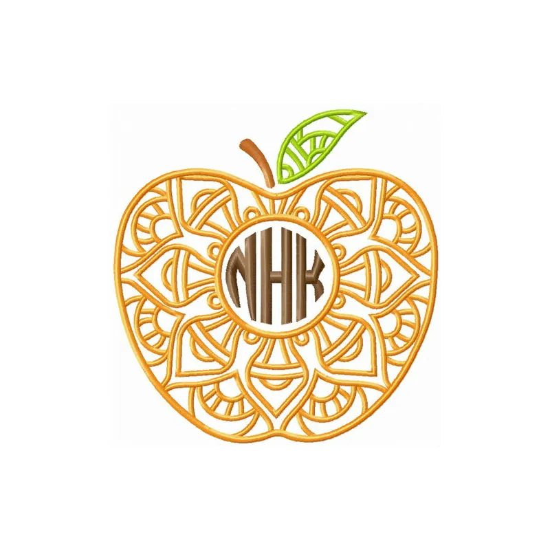 Preview of NHK apple embroidery design showcasing vibrant stitched apple motif for various fabric projects.