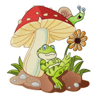 Frog's rest under mushroom embroidery design - Embroidery Design