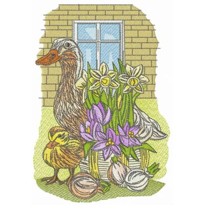 Preview of the 'Spring is Coming' embroidery design featuring charming farm animals, ideal for seasonal projects.