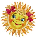 Red-cheeked sun embroidery design showcasing a cheerful sun motif, ideal for adding warmth to various fabric projects.