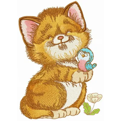 Glad cat embroidery design featuring a cheerful feline, perfect for stitching on t-shirts or tote bags.