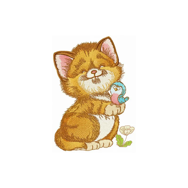 Glad cat embroidery design featuring a cheerful feline, perfect for stitching on t-shirts or tote bags.