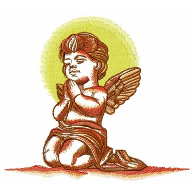 Preview of a praying angel embroidery design, showcasing intricate stitching patterns suitable for various projects.