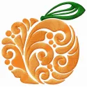 Peach embroidery design featuring a vibrant fruit motif, perfect for stitching on t-shirts and tote bags.