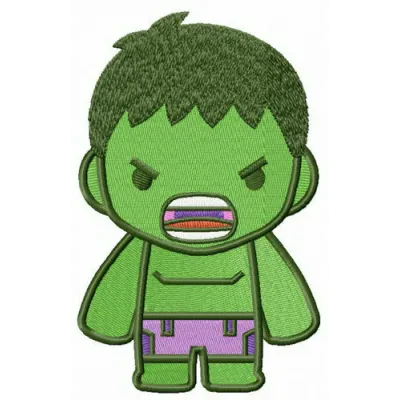 Chibi Hulk embroidery design showcasing a playful character, perfect for stitching on t-shirts or hoodies.