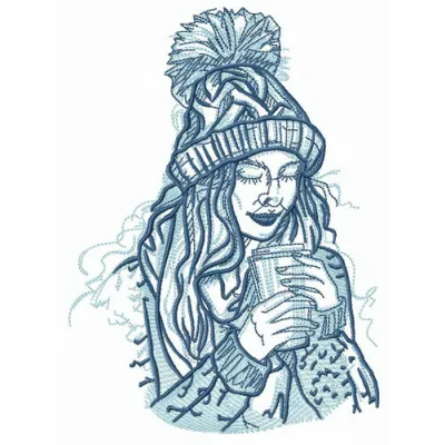 My winter morning with coffee embroidery design featuring a cozy cup of coffee, perfect for stitching on hoodies or pillows.