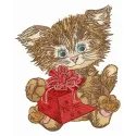 Charming embroidery design featuring a shaggy kitten, perfect for stitching on t-shirts or tote bags.