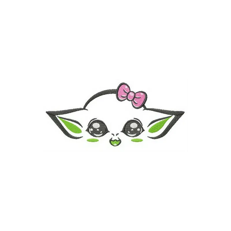 Girlish humanoid alien embroidery design showcasing a whimsical character inspired by Star Wars themes.