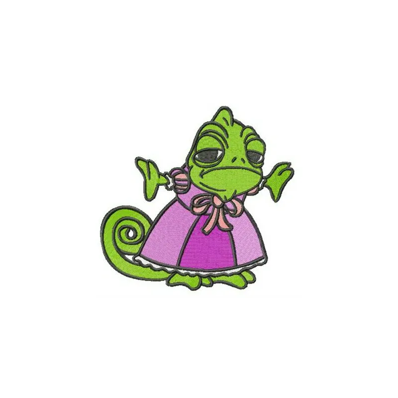 Preview of the Princess Pascal embroidery design featuring vibrant colors and intricate details inspired by Tangled.