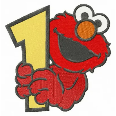 Elmo number 1 embroidery design from Sesame Street, featuring colorful stitched motifs perfect for children's apparel.