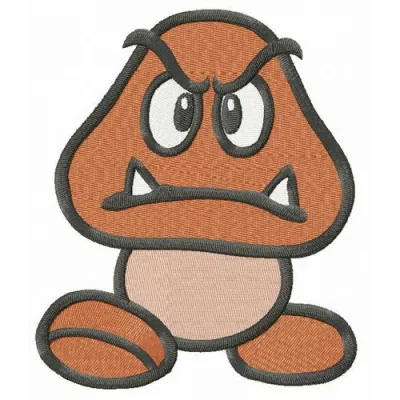 Goomba embroidery design featuring a playful character from Super Mario, ideal for stitching on t-shirts or tote bags.