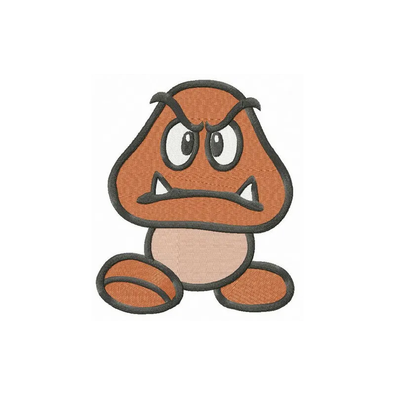 Goomba embroidery design featuring a playful character from Super Mario, ideal for stitching on t-shirts or tote bags.