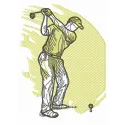 Embroidery design of a golfer striking a golf ball, perfect for stitching on caps, towels, or polo shirts.