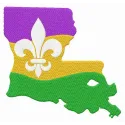 Mardi Gras Louisiana Fleur-de-lis embroidery design showcasing vibrant colors, ideal for festive stitching projects.