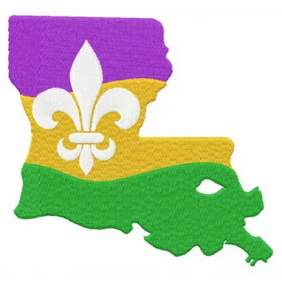 Mardi Gras Louisiana Fleur-de-lis embroidery design showcasing vibrant colors, ideal for festive stitching projects.