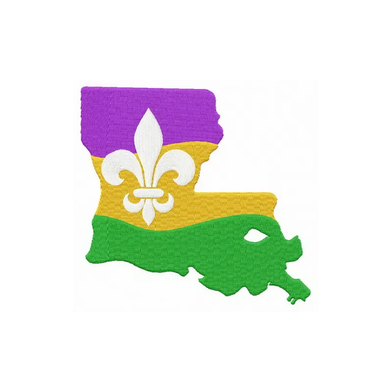 Mardi Gras Louisiana Fleur-de-lis embroidery design showcasing vibrant colors, ideal for festive stitching projects.
