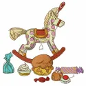 Embroidery design featuring birthday presents from the Old Toys collection, ideal for festive stitching projects.