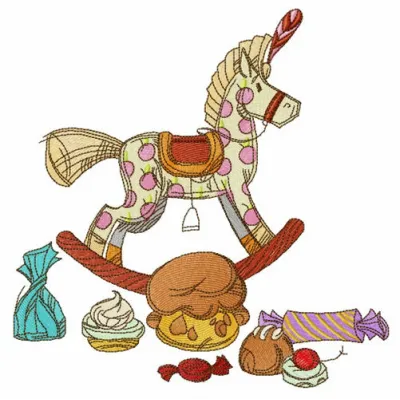 Embroidery design featuring birthday presents from the Old Toys collection, ideal for festive stitching projects.
