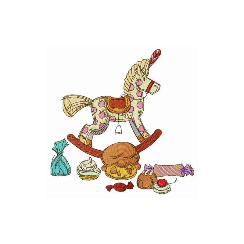 Embroidery design featuring birthday presents from the Old Toys collection, ideal for festive stitching projects.