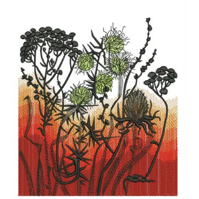 Preview of Greater Burdock and Tansies embroidery design featuring floral motifs for creative stitching projects.