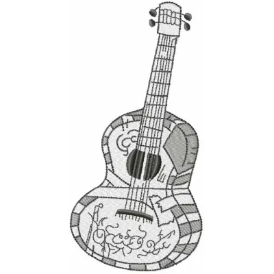 Guitar Miguel embroidery design featuring vibrant colors and intricate details, ideal for stitching on apparel and accessori…