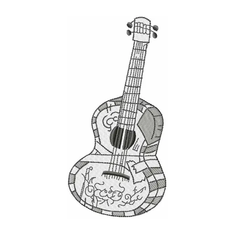 Guitar Miguel embroidery design featuring vibrant colors and intricate details, ideal for stitching on apparel and accessori…