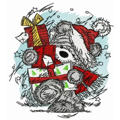 Preview of Poor Bear Postman embroidery design featuring a cute teddy bear delivering mail.