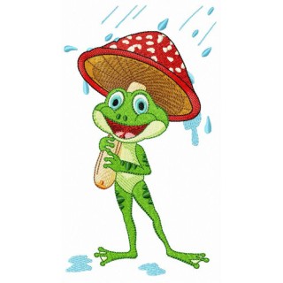 Frog under amanita umbrella embroidery design - Embroidery Design