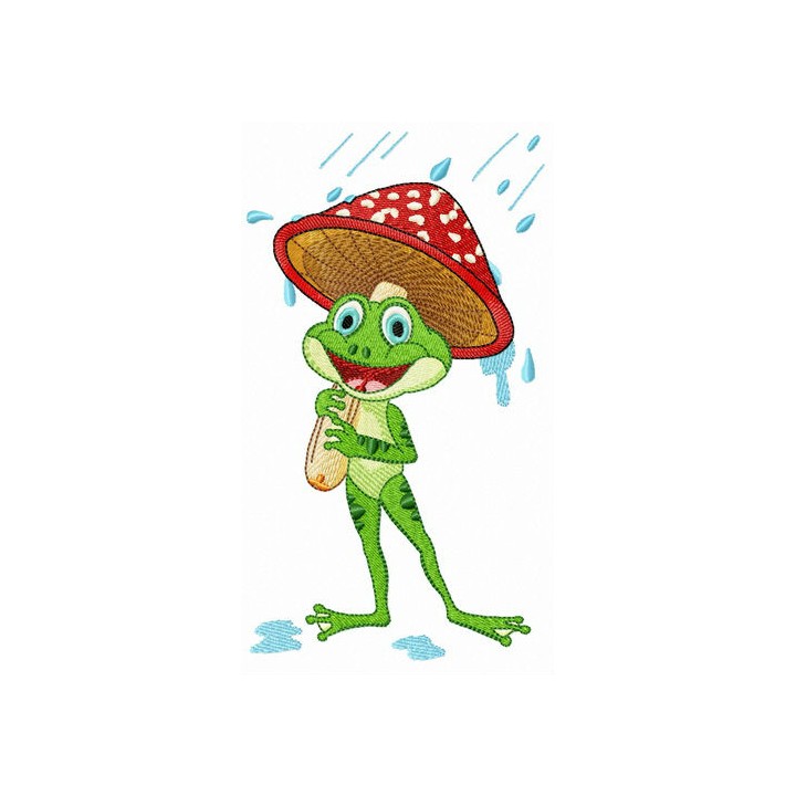Frog under amanita umbrella embroidery design - Embroidery Design