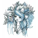 Embroidery design featuring a teen girl with her owl friend, perfect for crafting unique apparel and accessories.