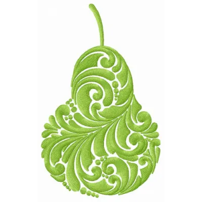 Preview of a green pear embroidery design featuring detailed stitching for creative projects.