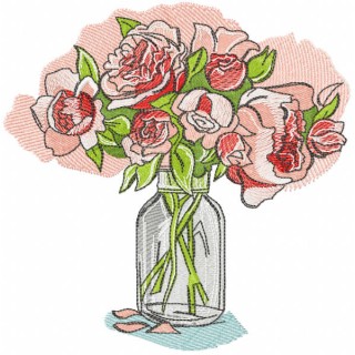 Roses in a glass vase embroidery design - Embroidery Design