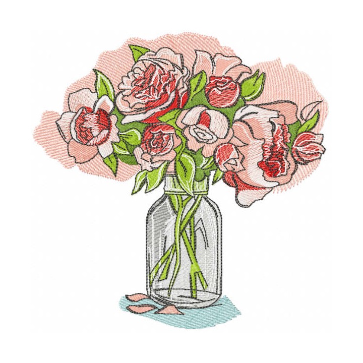 Roses in a glass vase embroidery design - Embroidery Design