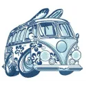 Hawaiian van embroidery design showcasing a vibrant and playful stitched motif for car enthusiasts.
