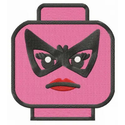 LEGO woman head embroidery design showcasing vibrant colors and playful details for creative stitching projects.