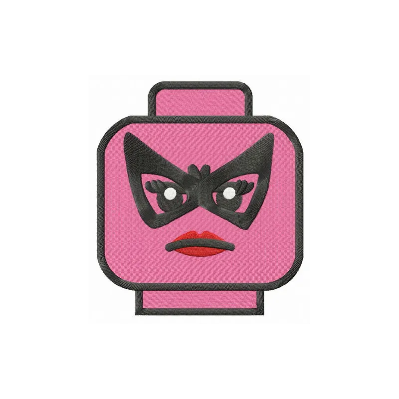LEGO woman head embroidery design showcasing vibrant colors and playful details for creative stitching projects.