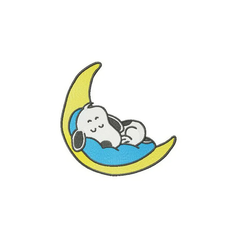 Sweet dreams on the moon embroidery design featuring Snoopy, perfect for stitching on blankets or baby onesies.