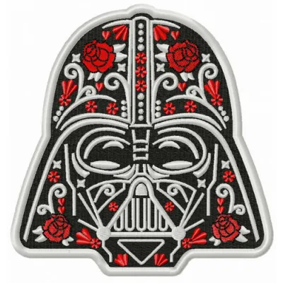 Darth Vader in bloom embroidery design featuring floral elements, ideal for stitching on t-shirts or tote bags.